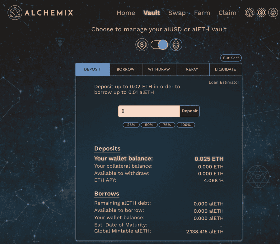 Deposit Page for DAI and ETH