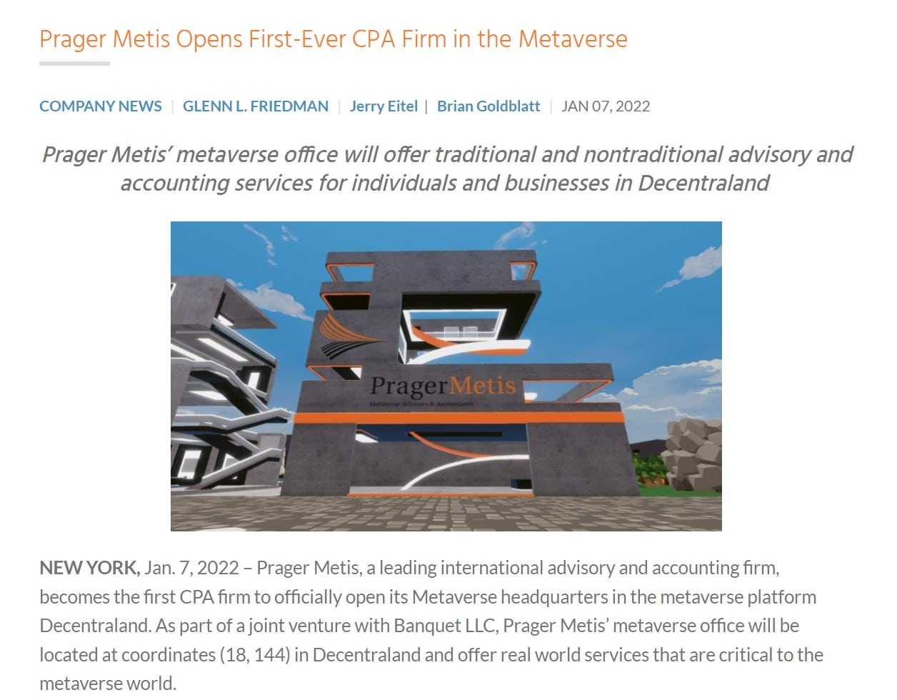 Prager Metis metaverse