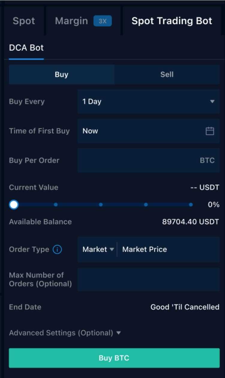 DCA bot settings